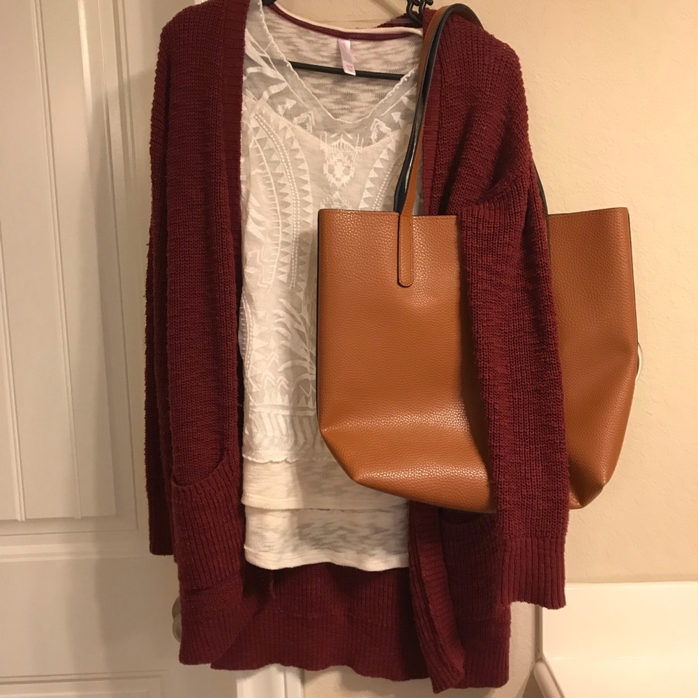 Large oversized maroon or wine chunky cardigan